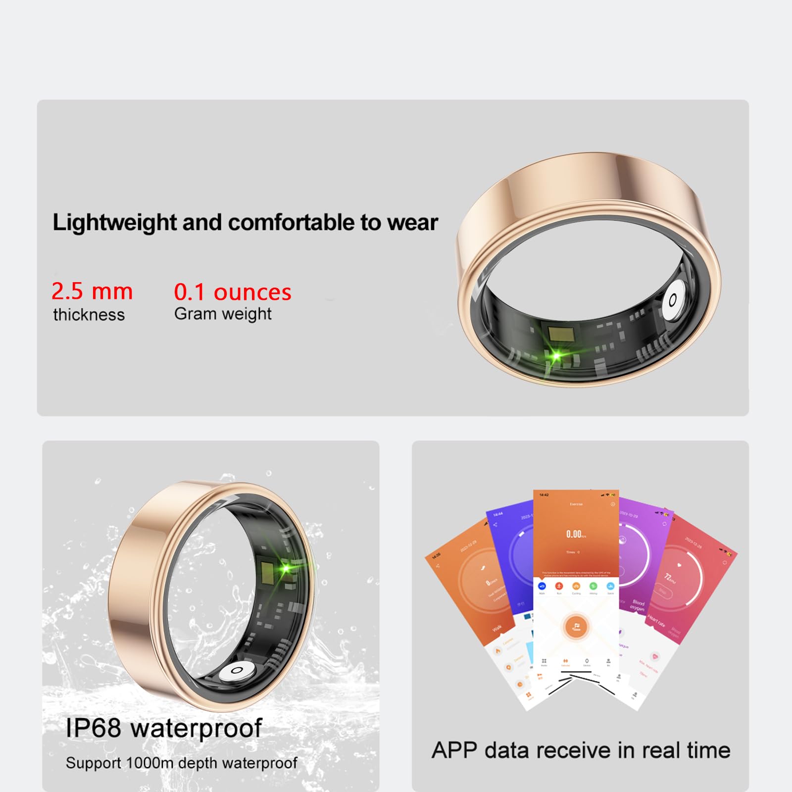 Smart Ring For Men And Women,IP68 Waterproof Level Bluetooth Fitness Tracker Rings Family Care
