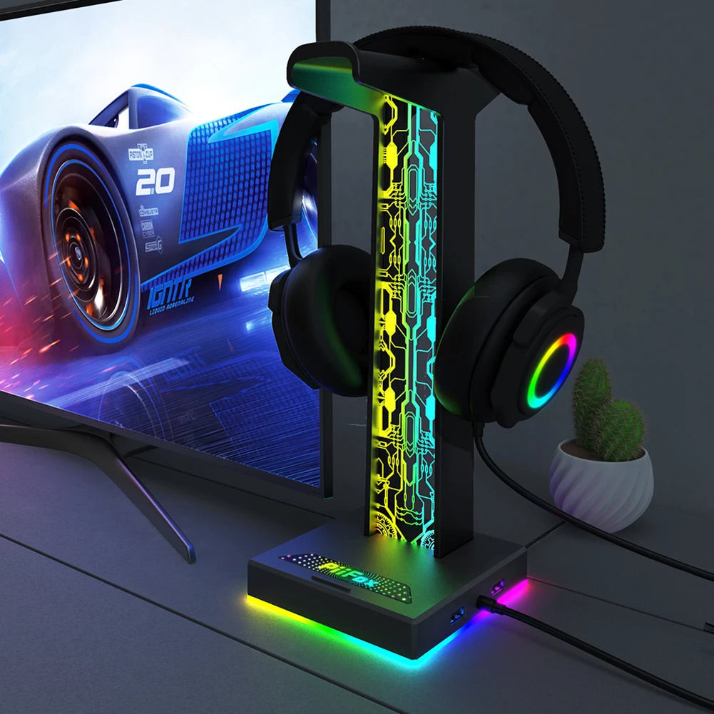RGB Gaming Headphone Stand with 10 Light Modes & USB / 3.5mm Ports