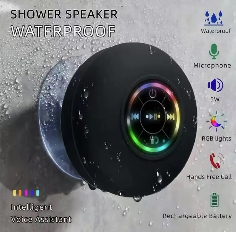 Portable Waterproof Bluetooth Speaker with LED Light & Suction Cup