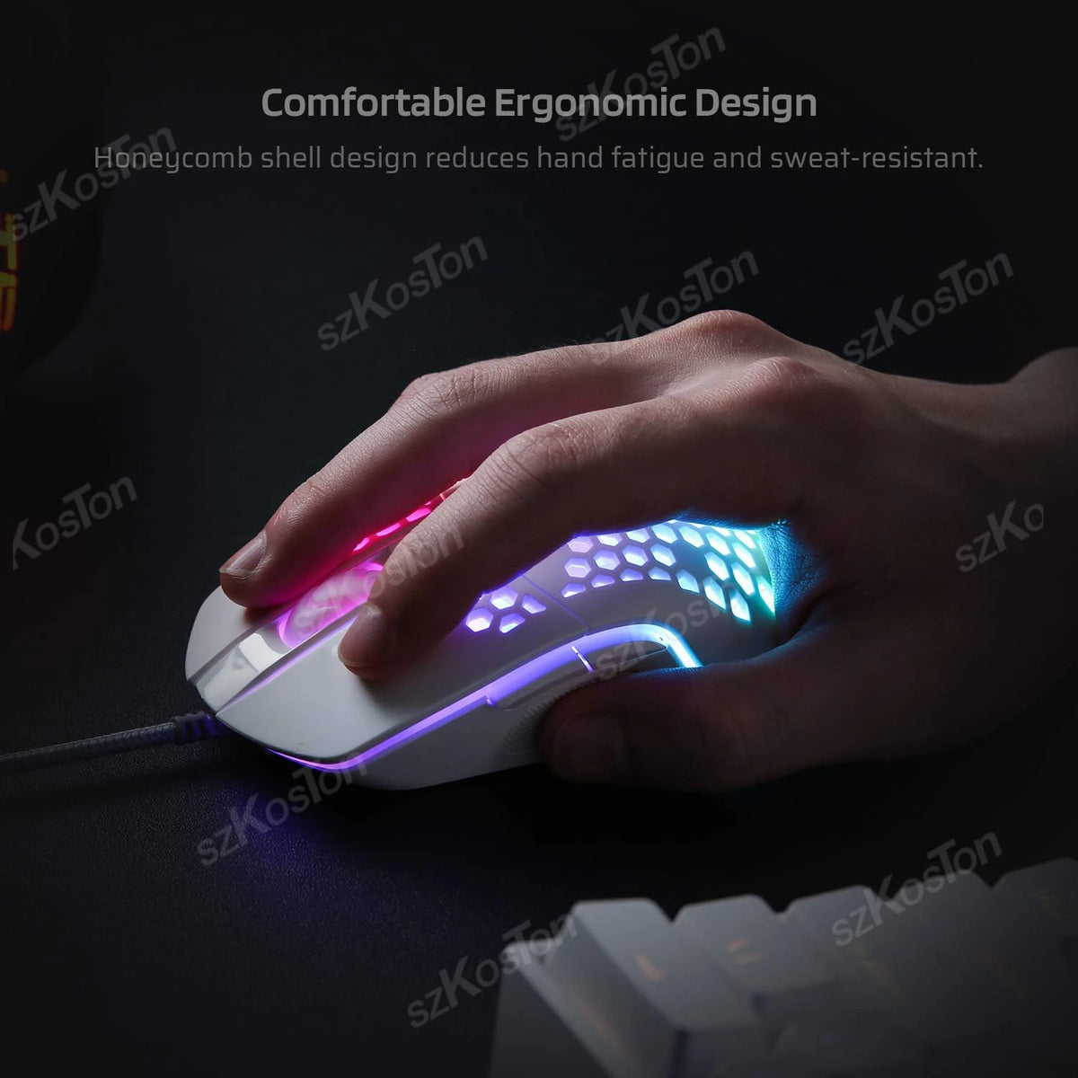 Honeycomb Wired RGB Gaming Mouse – 7200 DPI Ergonomic Design