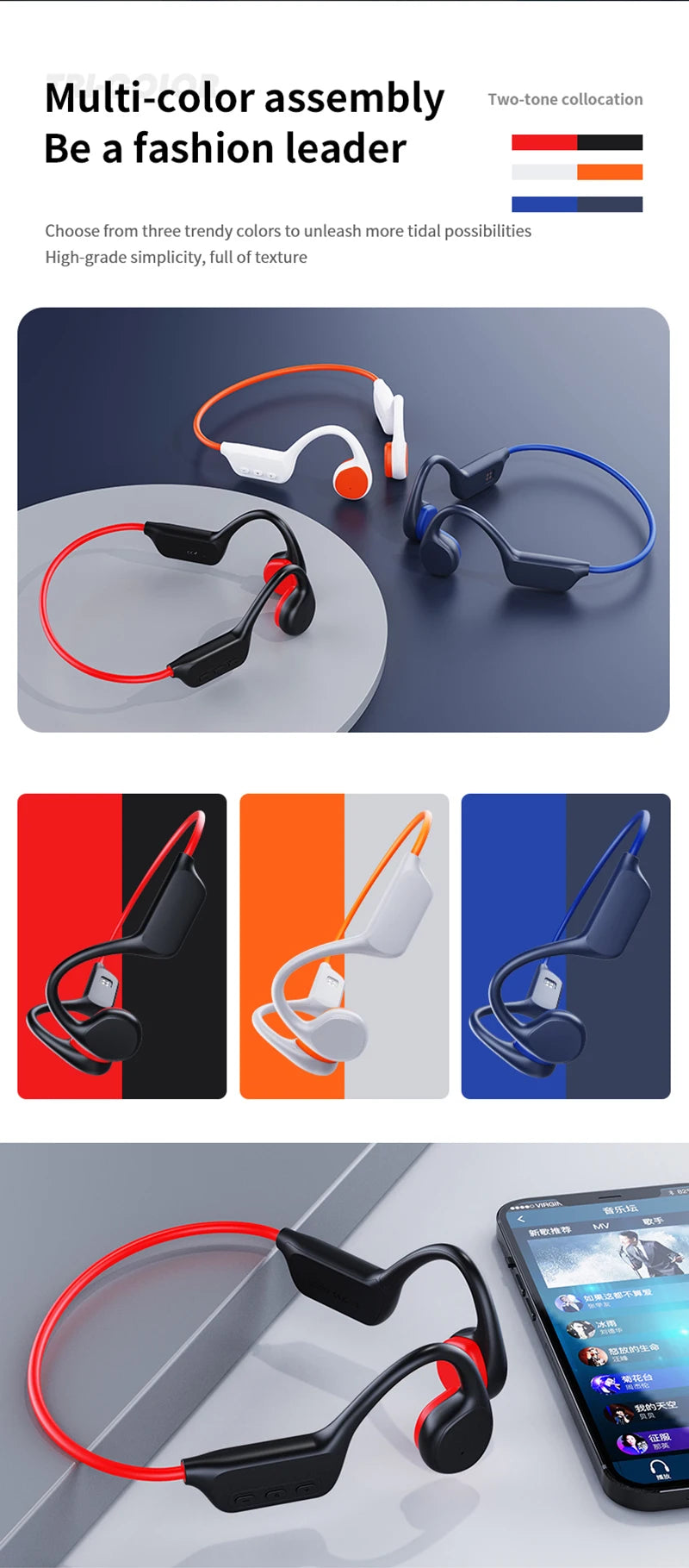 IPX8 Waterproof Bone Conduction Swimming Headphones with Bluetooth 5.3 & 32GB MP3