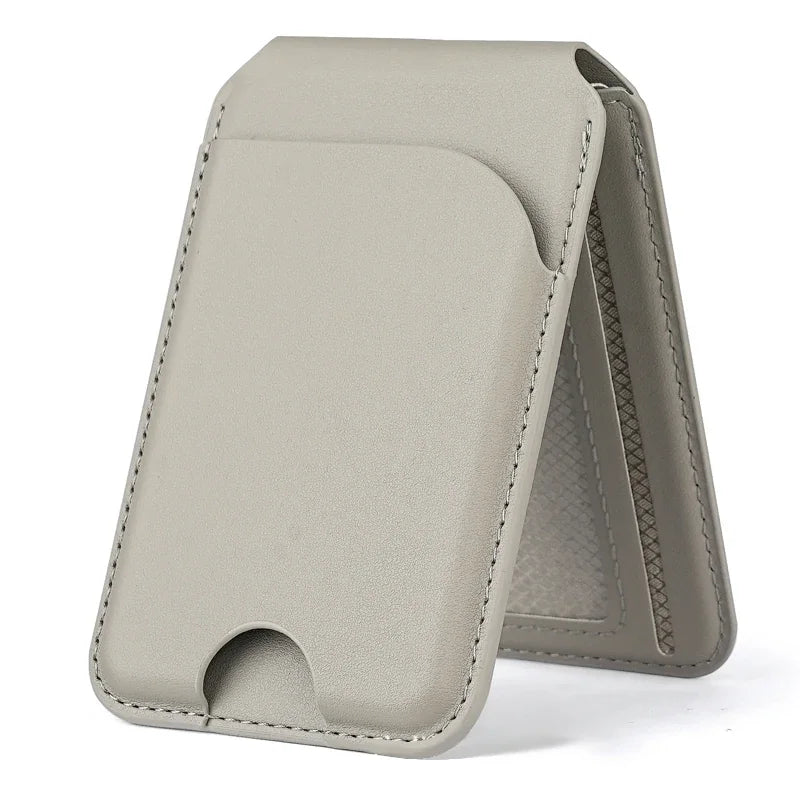 Magnetic Leather Wallet Card Holder with Adjustable Stand & RFID Blocking for MagSafe