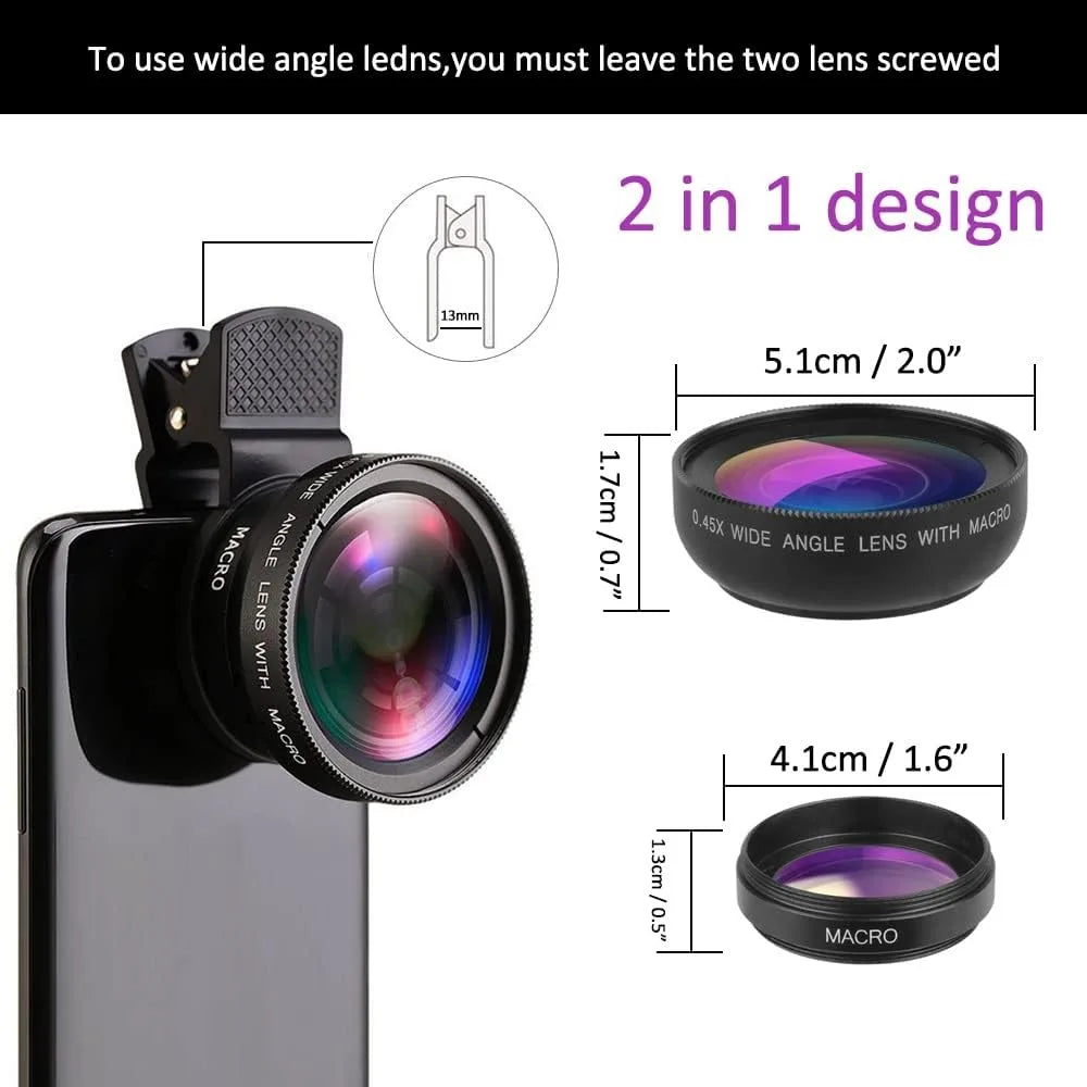 2-in-1 Professional Universal Phone Camera Lens – 0.45X Super Wide Angle & Macro HD