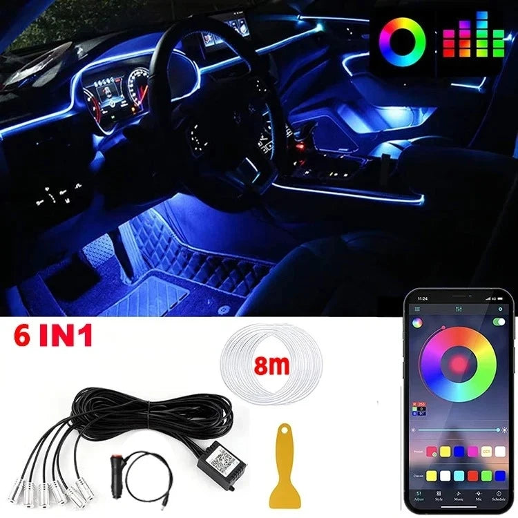 RGB Fiber Optic Car Interior Ambient Lighting Kit – App & Remote Control