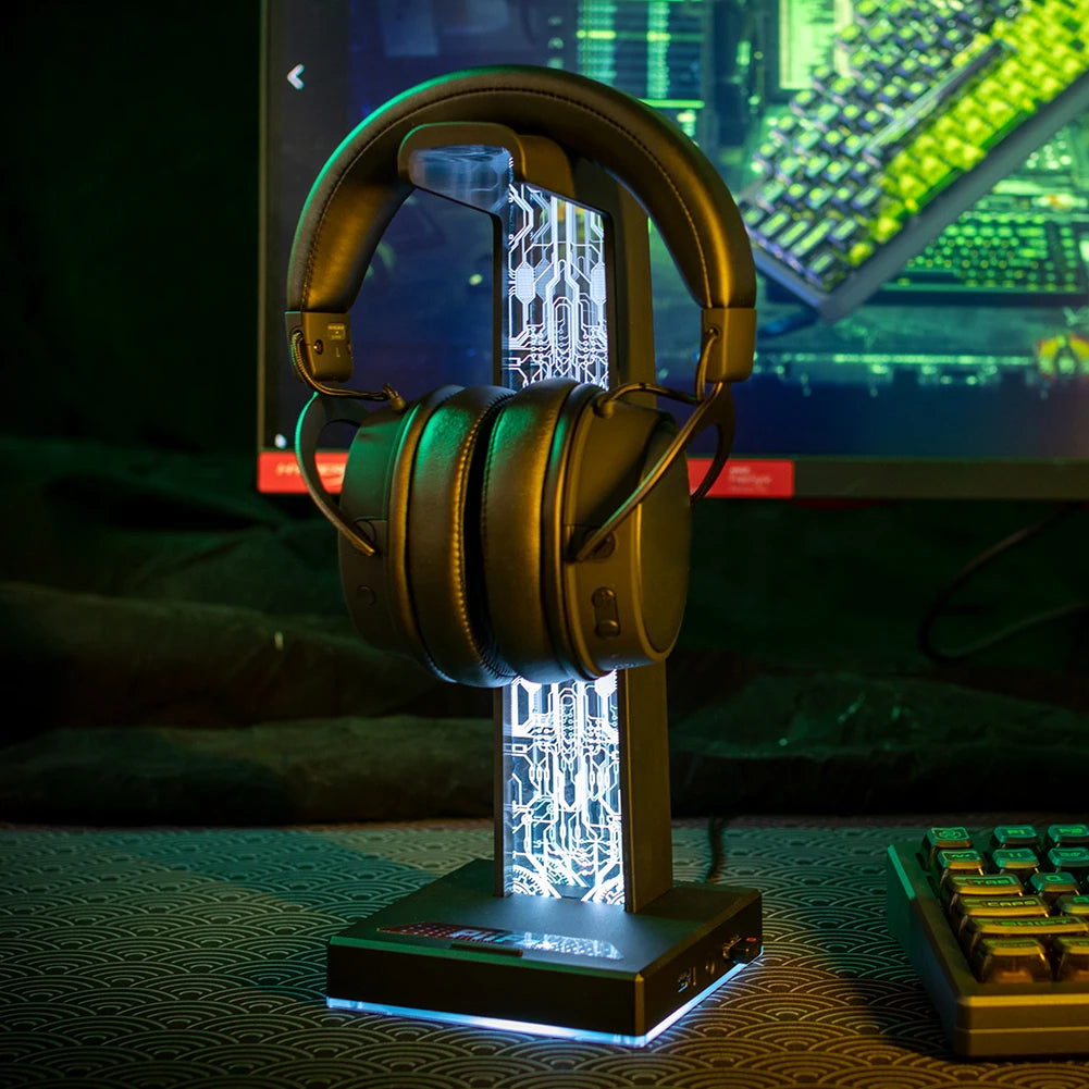 RGB Gaming Headphone Stand with 10 Light Modes & USB / 3.5mm Ports