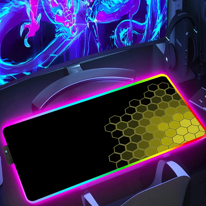 RGB Extended Hexagon Gaming Mouse Pad – Non-Slip Desk Mat