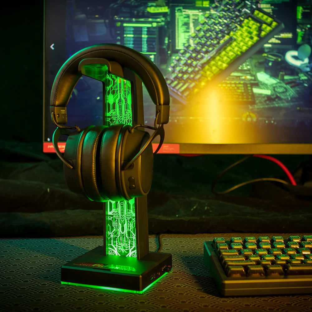 RGB Gaming Headphone Stand with 10 Light Modes & USB / 3.5mm Ports