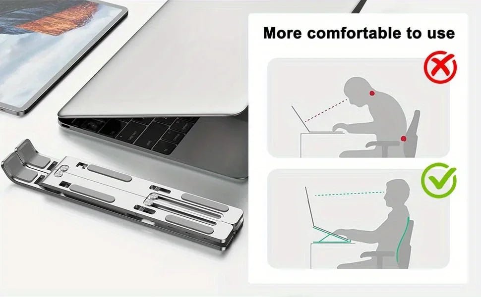 Adjustable Aluminum Laptop Stand – Foldable Cooling Dock for 8–16" Laptops