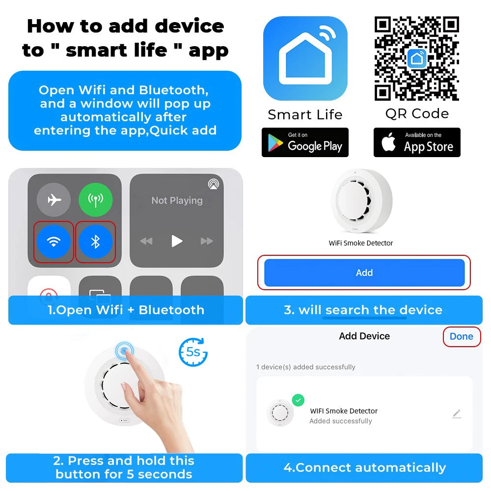 Tuya Smart Smoke Detector – WiFi/Zigbee Fire Alarm & App Alerts