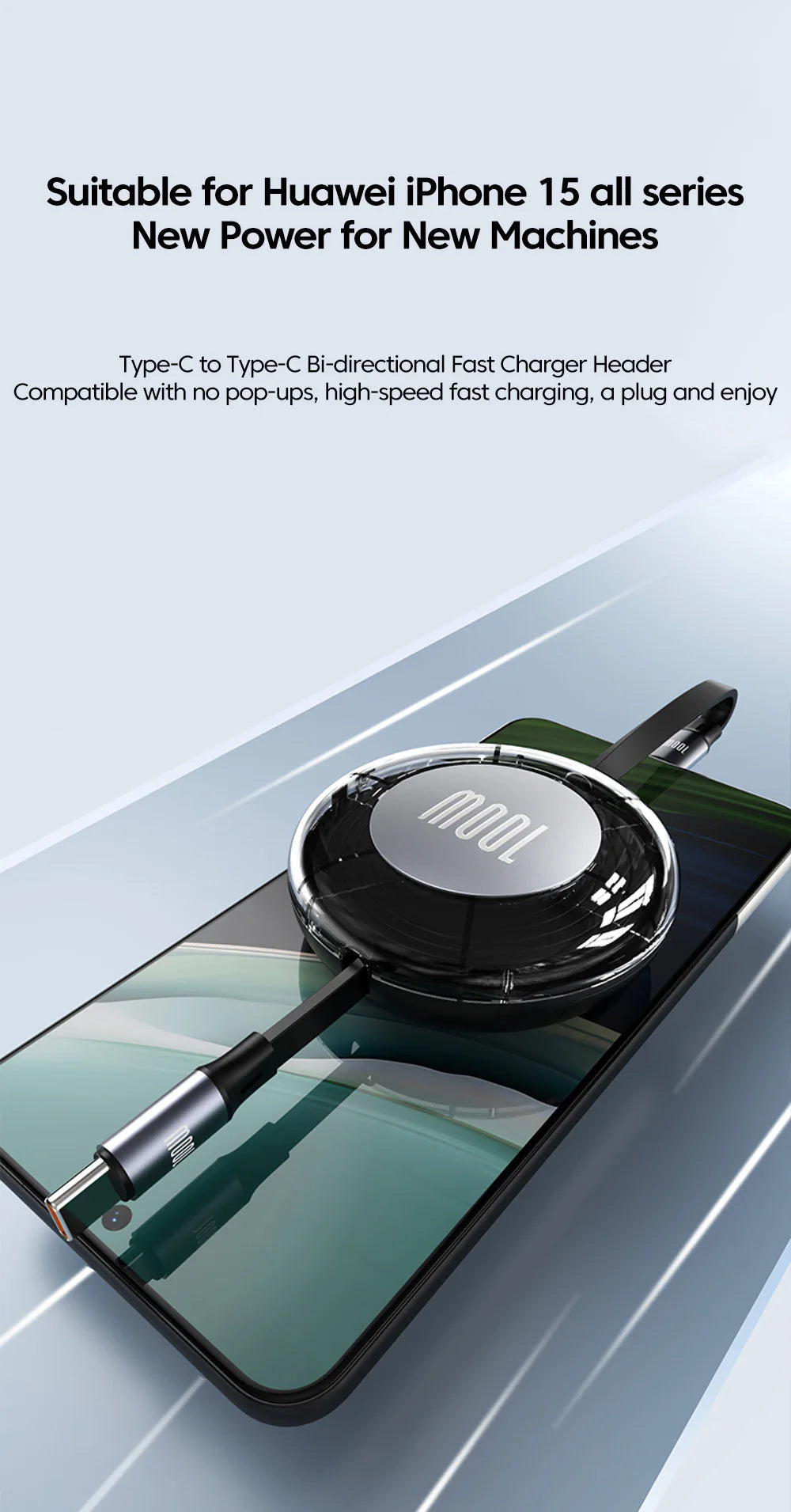 1 Meter 100W Retractable USB-C Fast Charging Cable