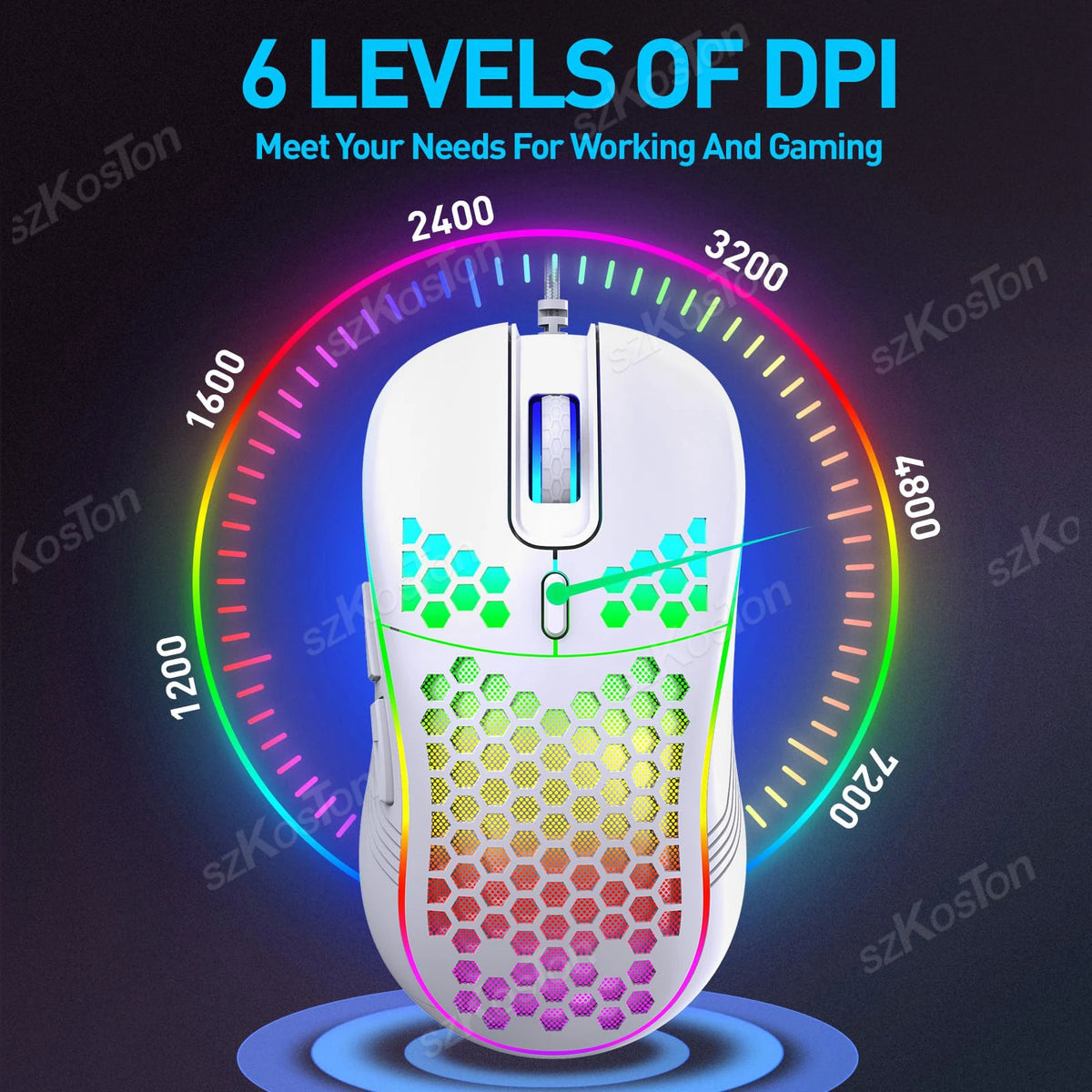 Honeycomb Wired RGB Gaming Mouse – 7200 DPI Ergonomic Design