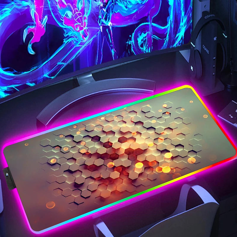 RGB Extended Hexagon Gaming Mouse Pad – Non-Slip Desk Mat
