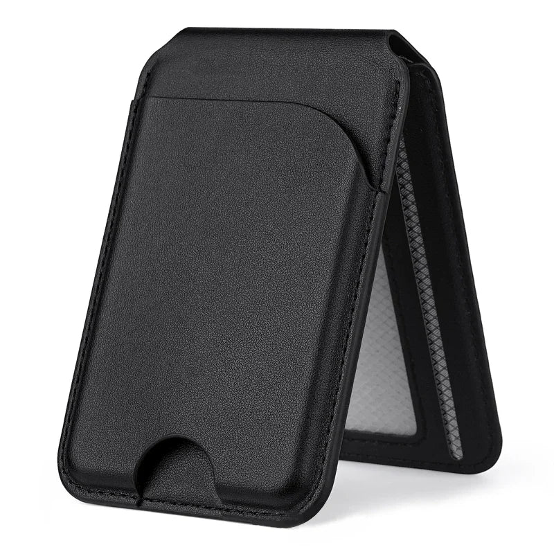 Magnetic Leather Wallet Card Holder with Adjustable Stand & RFID Blocking for MagSafe