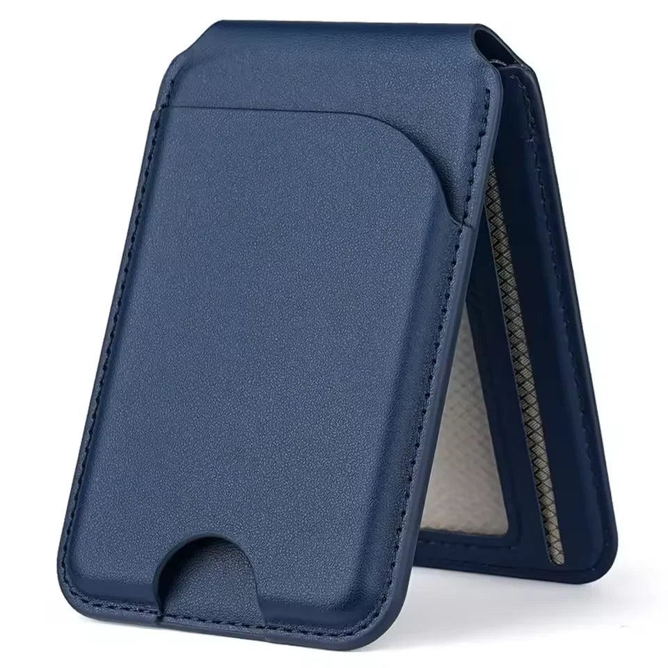 Magnetic Leather Wallet Card Holder with Adjustable Stand & RFID Blocking for MagSafe