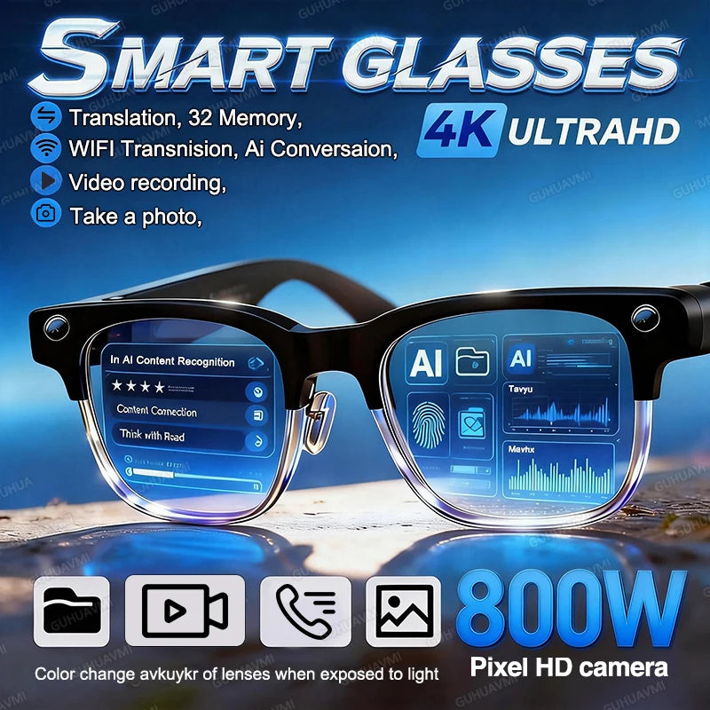 AI Smart Glasses with Video Recording & Bluetooth Audio