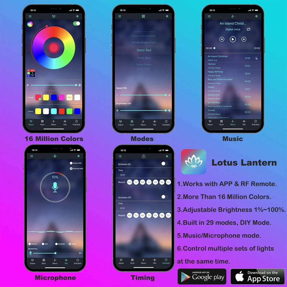 RGB Fiber Optic Car Interior Ambient Lighting Kit β App & Remote Control
