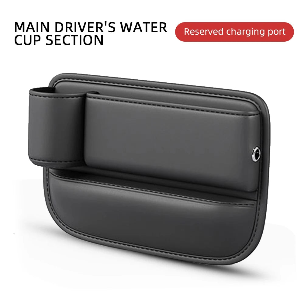 Universal Leather Car Seat Gap Organizer with Cup Holder