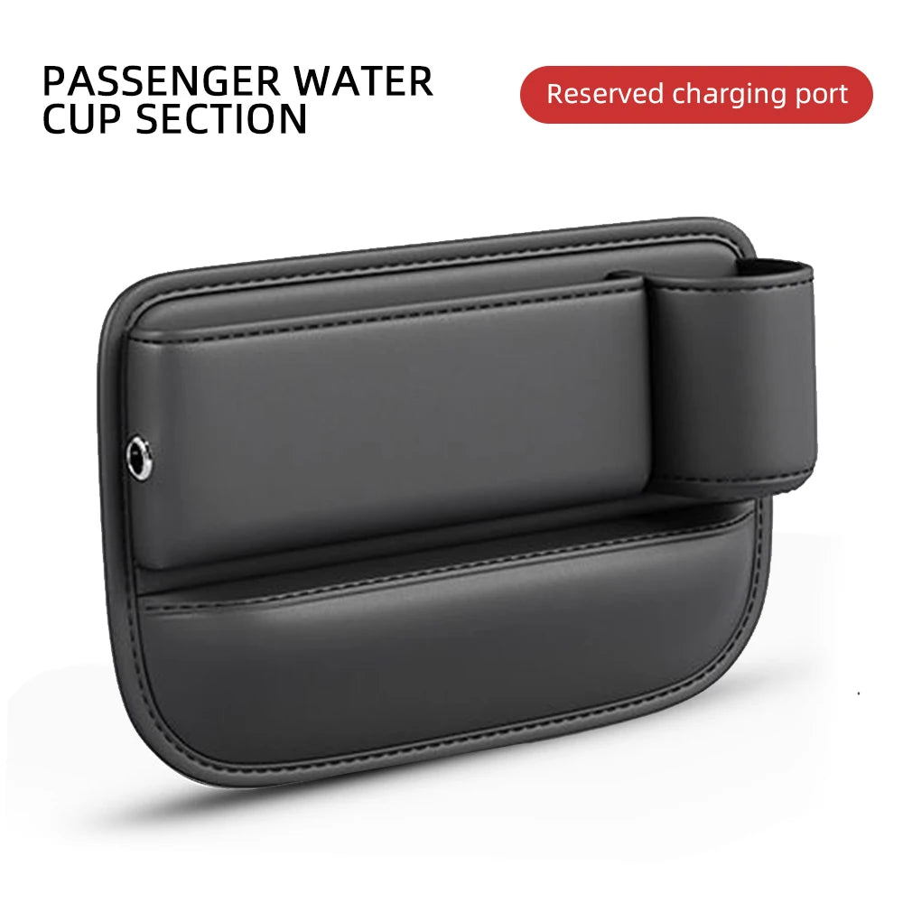 Universal Leather Car Seat Gap Organizer with Cup Holder
