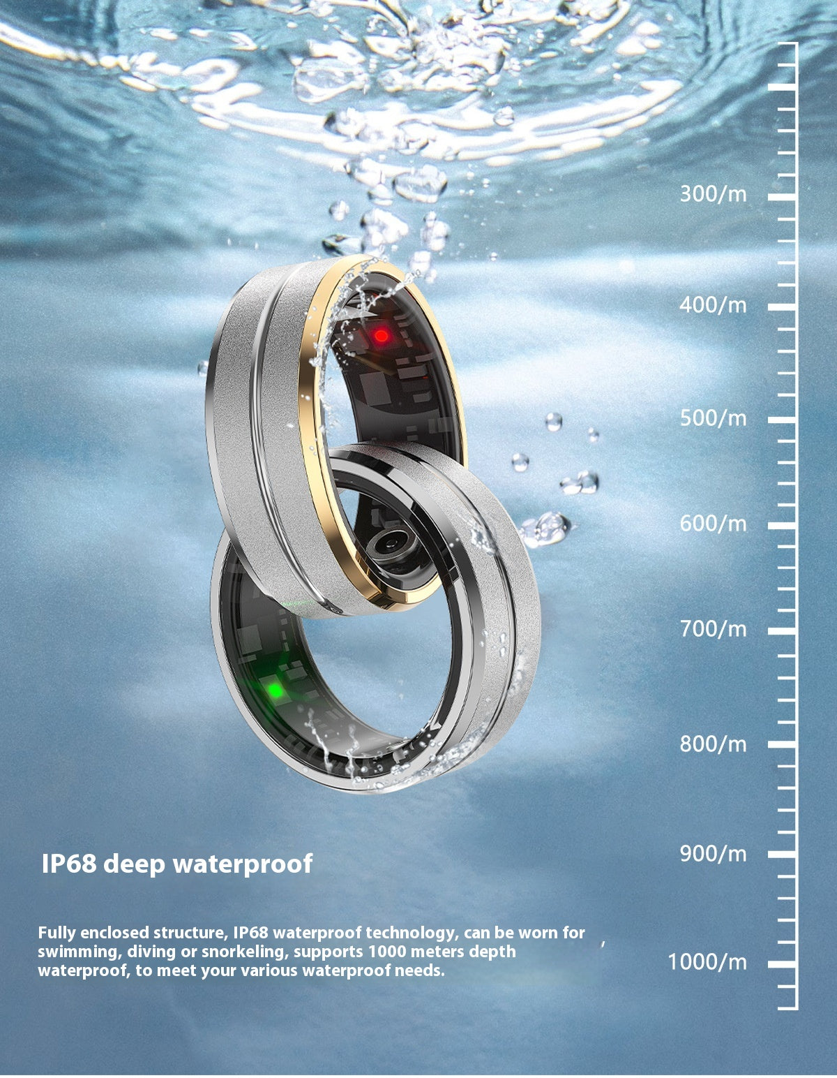 Smart Ring For Men & Women Heart Rate Blood Oxygen Monitoring Multi Sports Modes IP68 Waterproof Smart Rings
