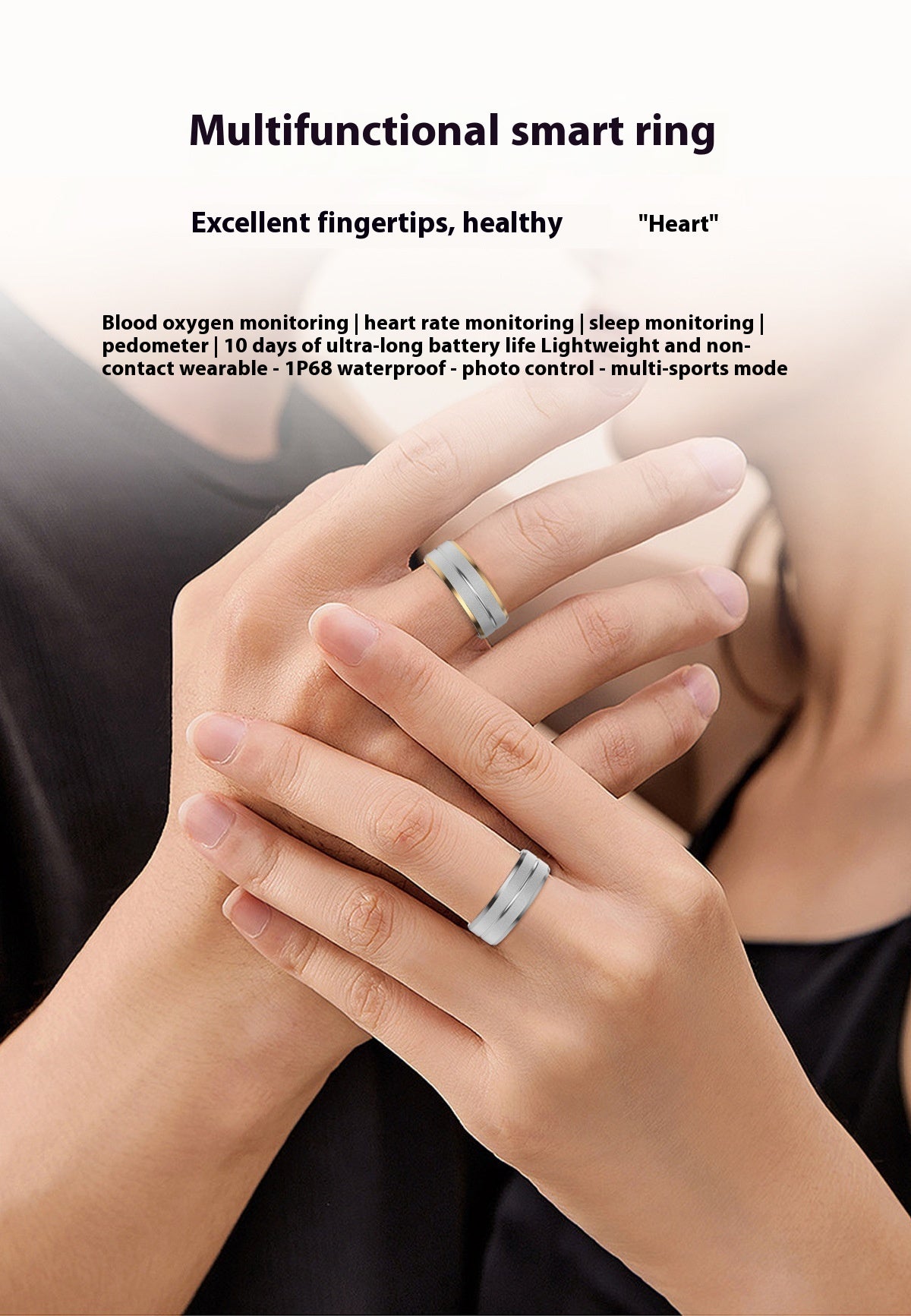 Smart Ring For Men & Women Heart Rate Blood Oxygen Monitoring Multi Sports Modes IP68 Waterproof Smart Rings