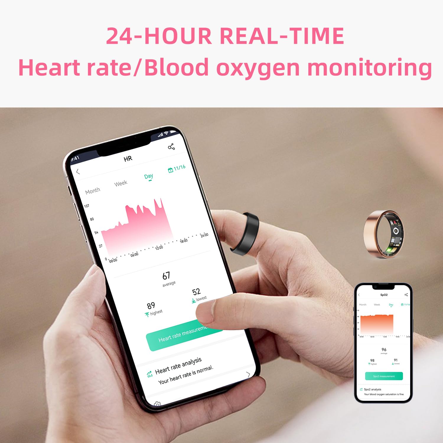 Smart Ring For Men And Women,IP68 Waterproof Level Bluetooth Fitness Tracker Rings Family Care
