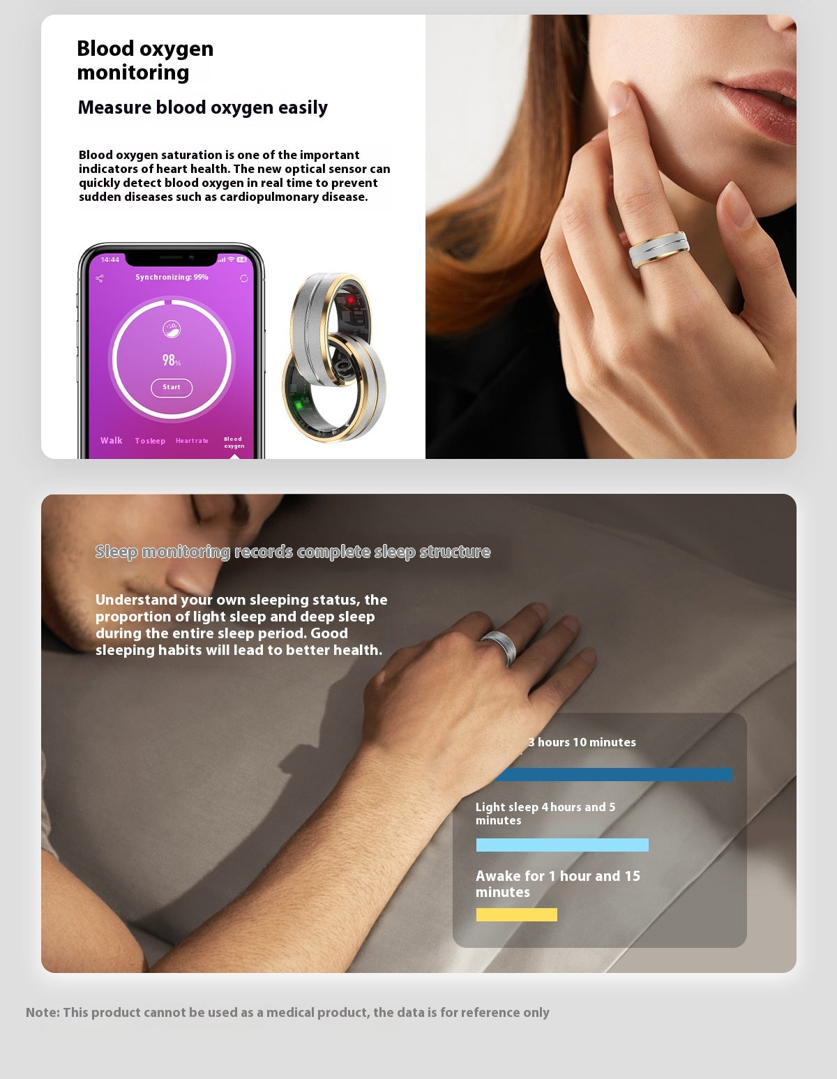 Smart Ring For Men & Women Heart Rate Blood Oxygen Monitoring Multi Sports Modes IP68 Waterproof Smart Rings