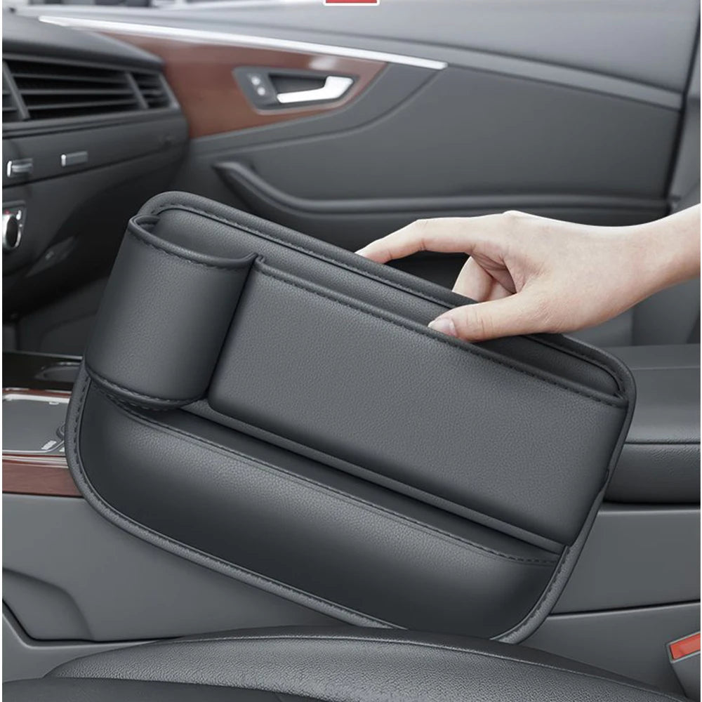 Universal Leather Car Seat Gap Organizer with Cup Holder