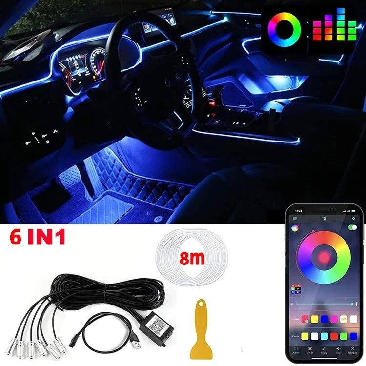 RGB Fiber Optic Car Interior Ambient Lighting Kit – App & Remote Control