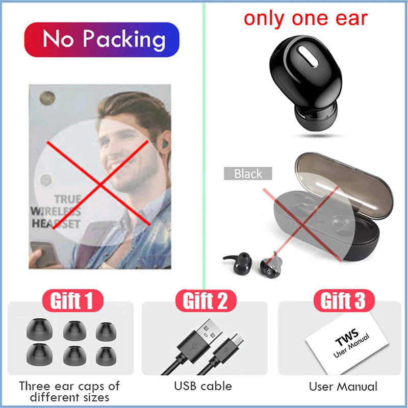 Wireless Bluetooth 5.0 Waterproof TWS Earbuds with Mic & Single-Ear Mode