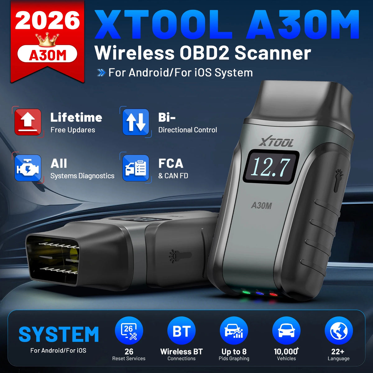 XTOOL Anyscan A30M Wireless OBD2 Scanner – 26+ Resets & CANFD