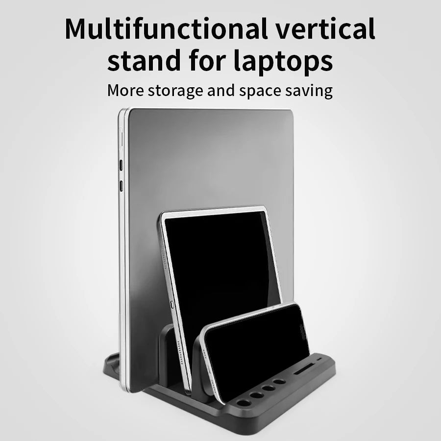 Adjustable Vertical Laptop Stand – Plastic Desktop Dock & Saver for MacBook, Tablet & Phone