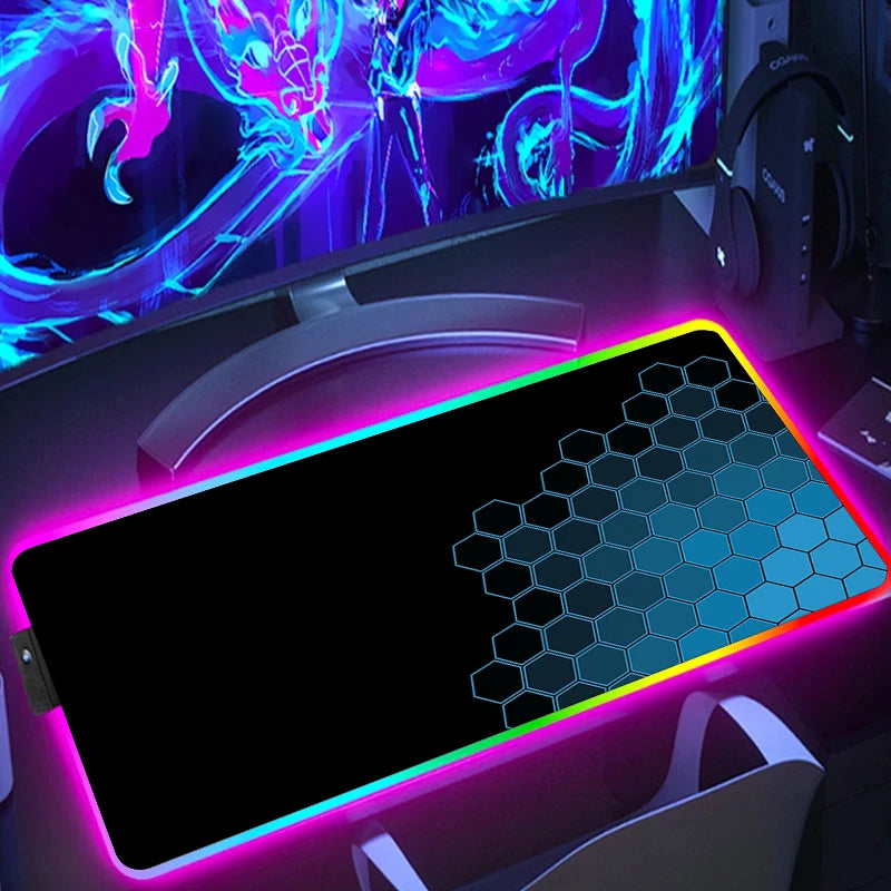 RGB Extended Hexagon Gaming Mouse Pad – Non-Slip Desk Mat