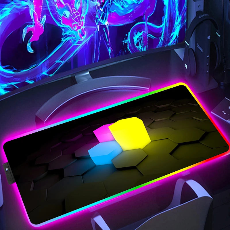RGB Extended Hexagon Gaming Mouse Pad – Non-Slip Desk Mat