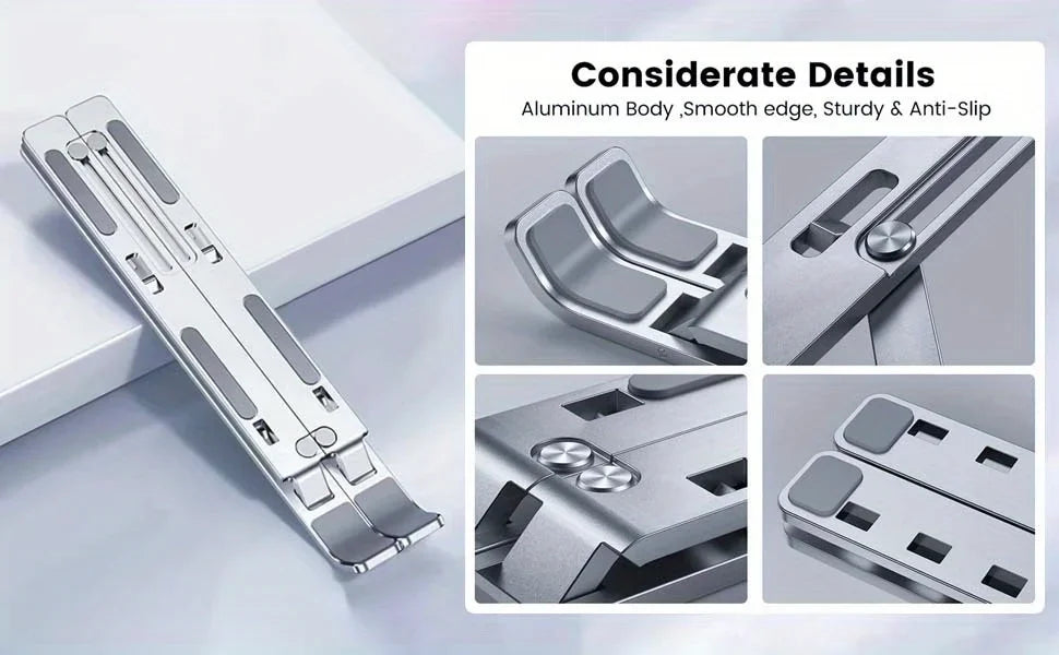 Adjustable Aluminum Laptop Stand – Foldable Cooling Dock for 8–16" Laptops