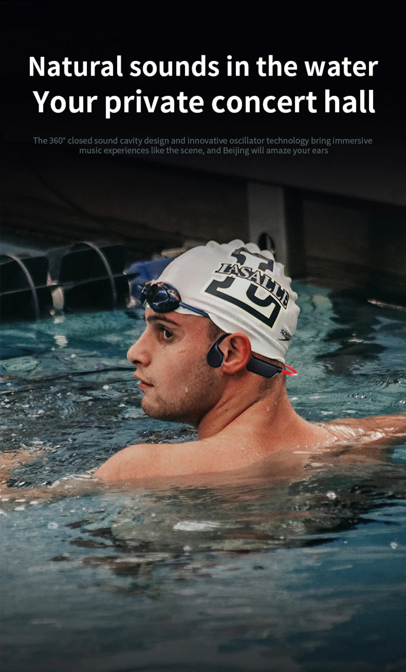 IPX8 Waterproof Bone Conduction Swimming Headphones with Bluetooth 5.3 & 32GB MP3