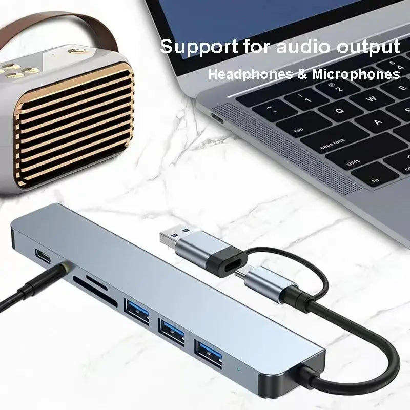 8-in-2 USB-C Hub & Docking Station with SD/TF Card Reader