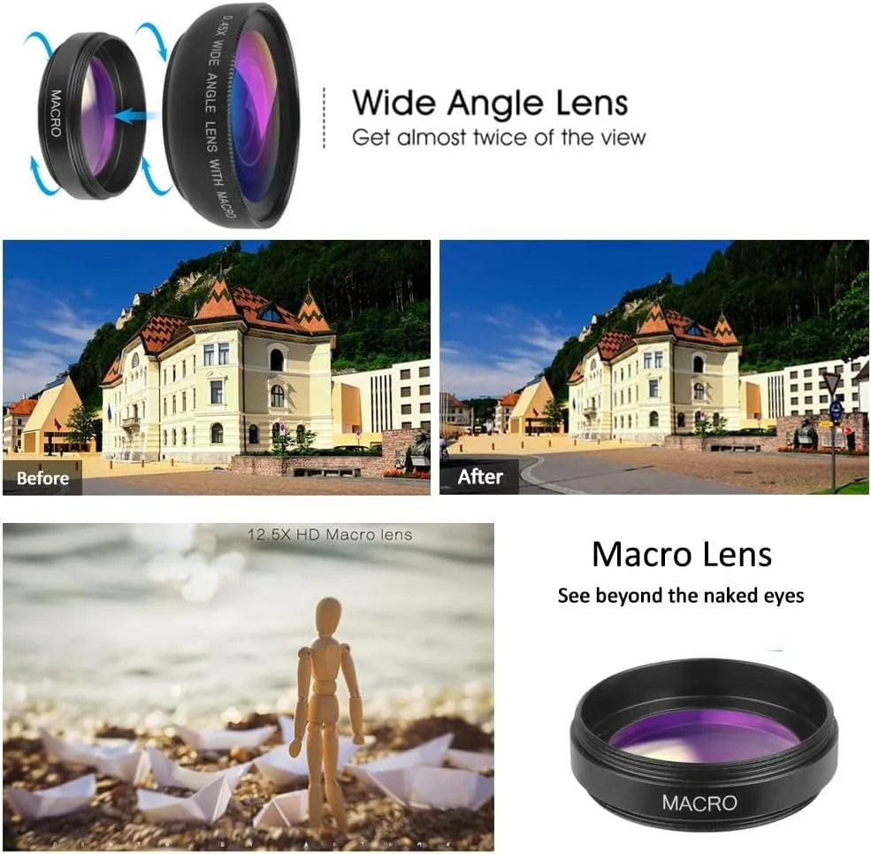 2-in-1 Professional Universal Phone Camera Lens – 0.45X Super Wide Angle & Macro HD