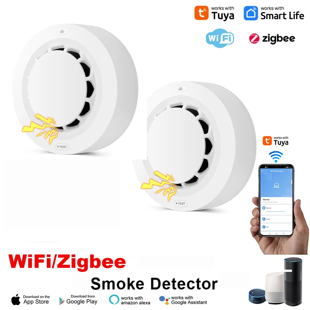 Tuya Smart Smoke Detector – WiFi/Zigbee Fire Alarm & App Alerts