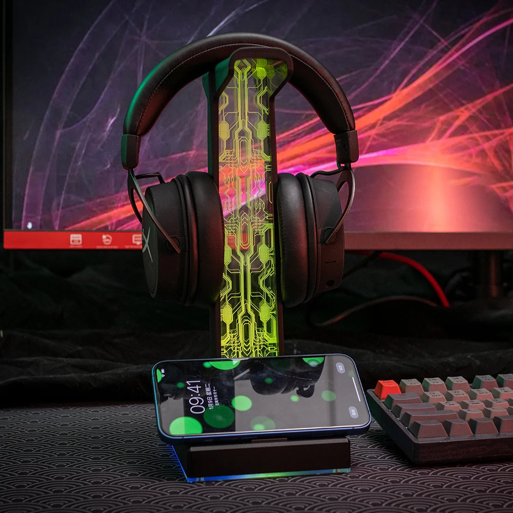 RGB Gaming Headphone Stand with 10 Light Modes & USB / 3.5mm Ports