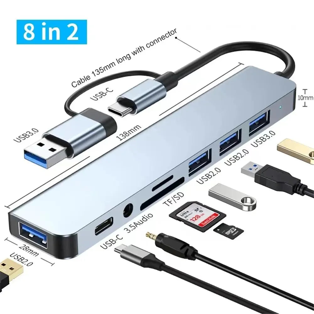 8-in-2 USB-C Hub & Docking Station with SD/TF Card Reader