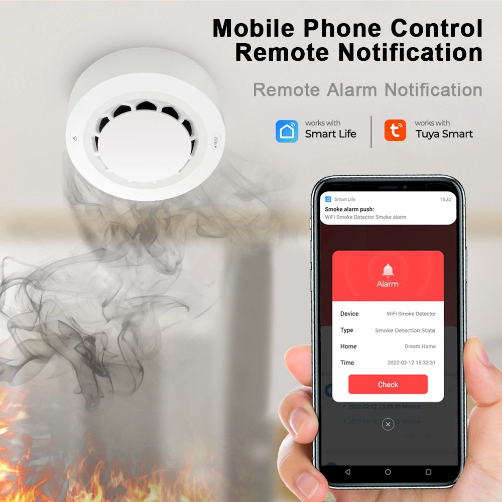 Tuya Smart Smoke Detector – WiFi/Zigbee Fire Alarm & App Alerts