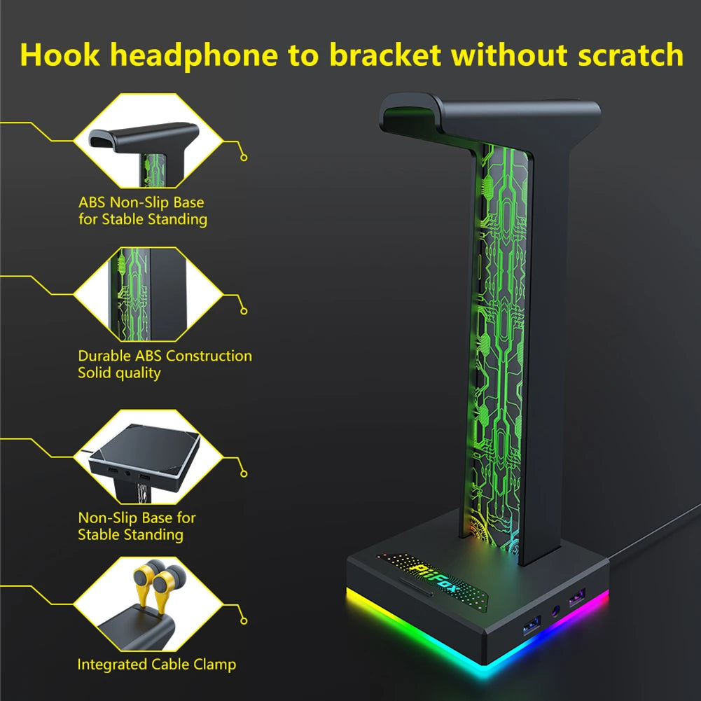 RGB Gaming Headphone Stand with 10 Light Modes & USB / 3.5mm Ports