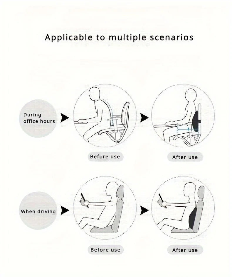 2-in-1 Memory Foam Seat Cushion & Lumbar Support Set (Grey & Black)
