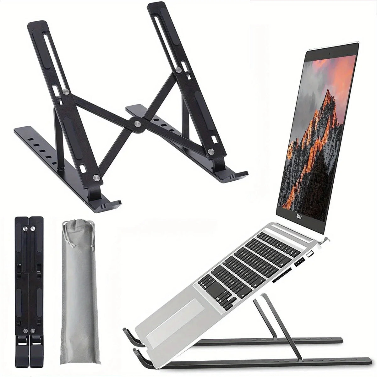 Adjustable Aluminum Laptop Stand – Foldable Cooling Dock for 8–16" Laptops