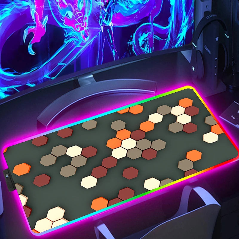 RGB Extended Hexagon Gaming Mouse Pad – Non-Slip Desk Mat