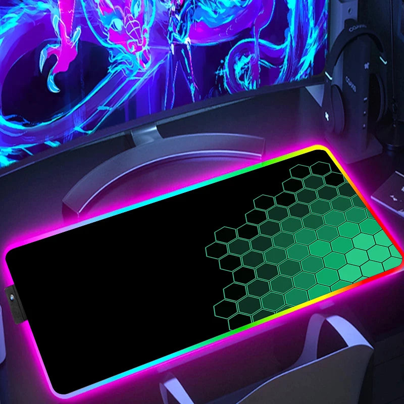 RGB Extended Hexagon Gaming Mouse Pad – Non-Slip Desk Mat