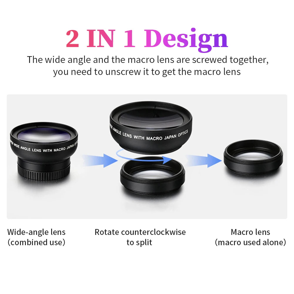 2-in-1 Professional Universal Phone Camera Lens – 0.45X Super Wide Angle & Macro HD