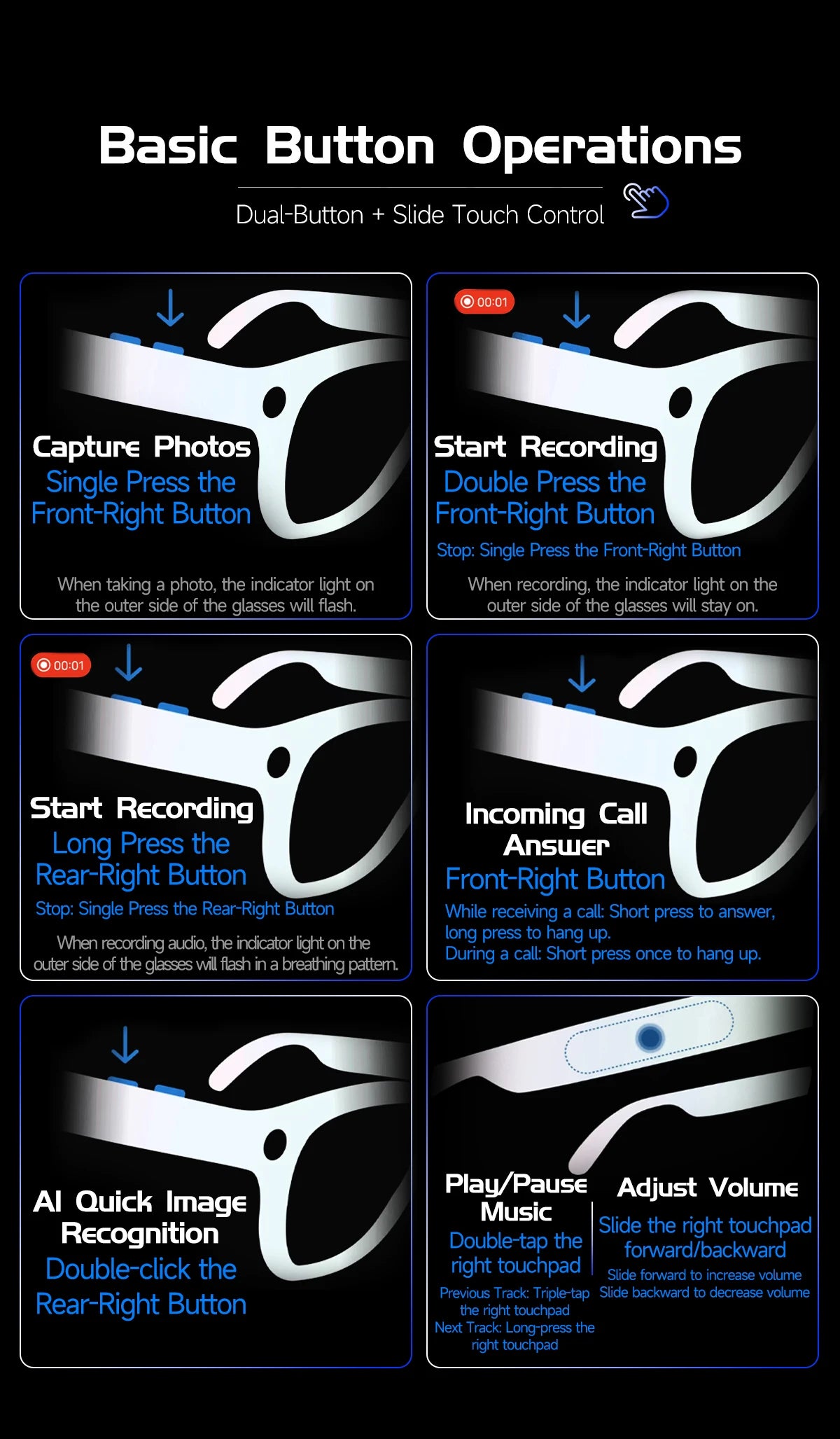 AI Smart Glasses with Video Recording & Bluetooth Audio