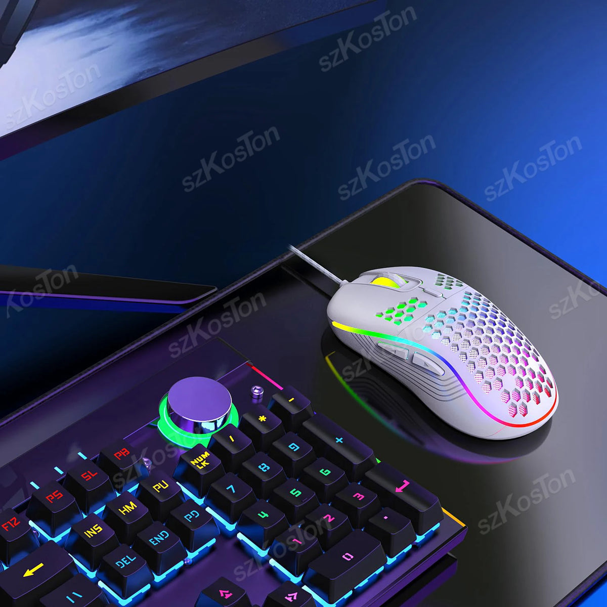 Honeycomb Wired RGB Gaming Mouse – 7200 DPI Ergonomic Design