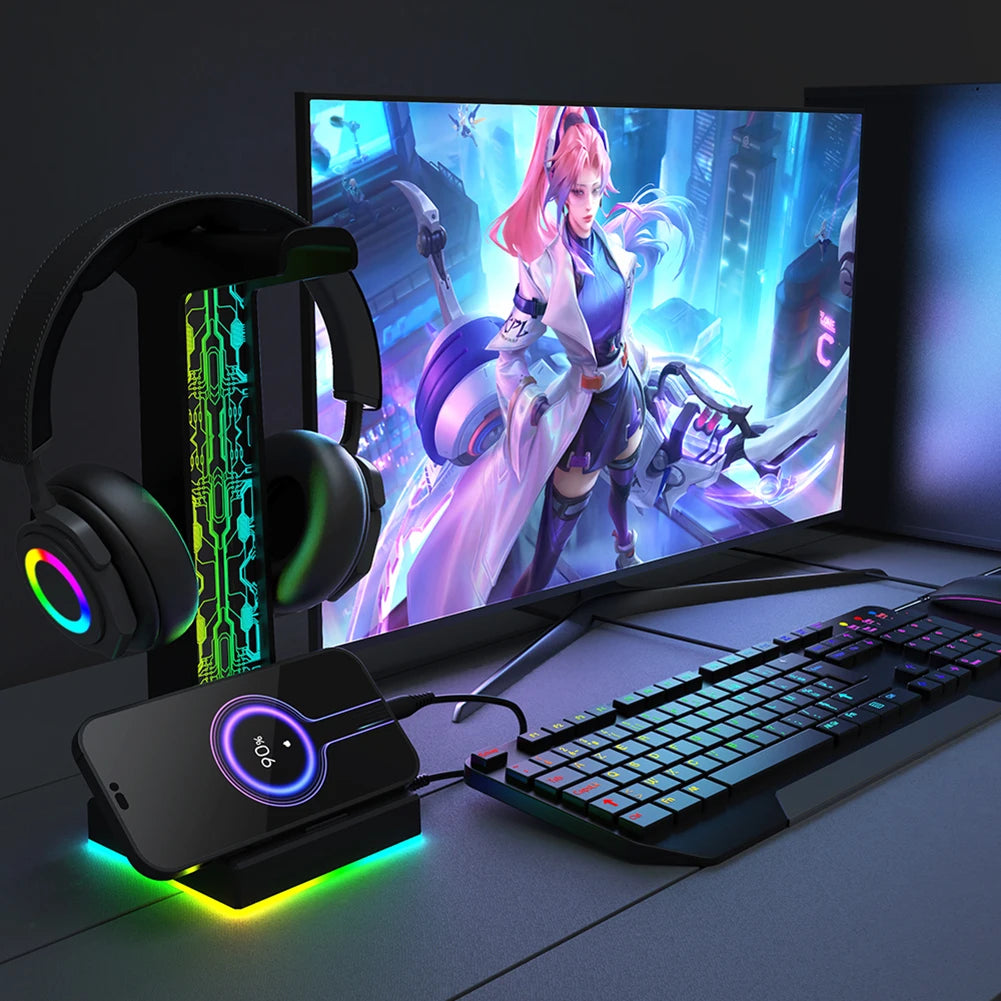 RGB Gaming Headphone Stand with 10 Light Modes & USB / 3.5mm Ports